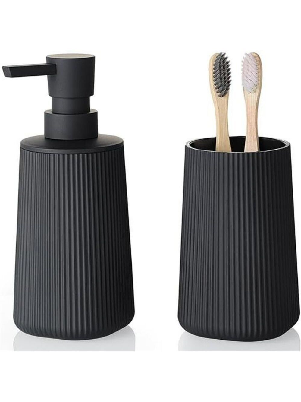 Black Bathroom Soap Dispenser Toothbrush Holder Set Countertop Organizer